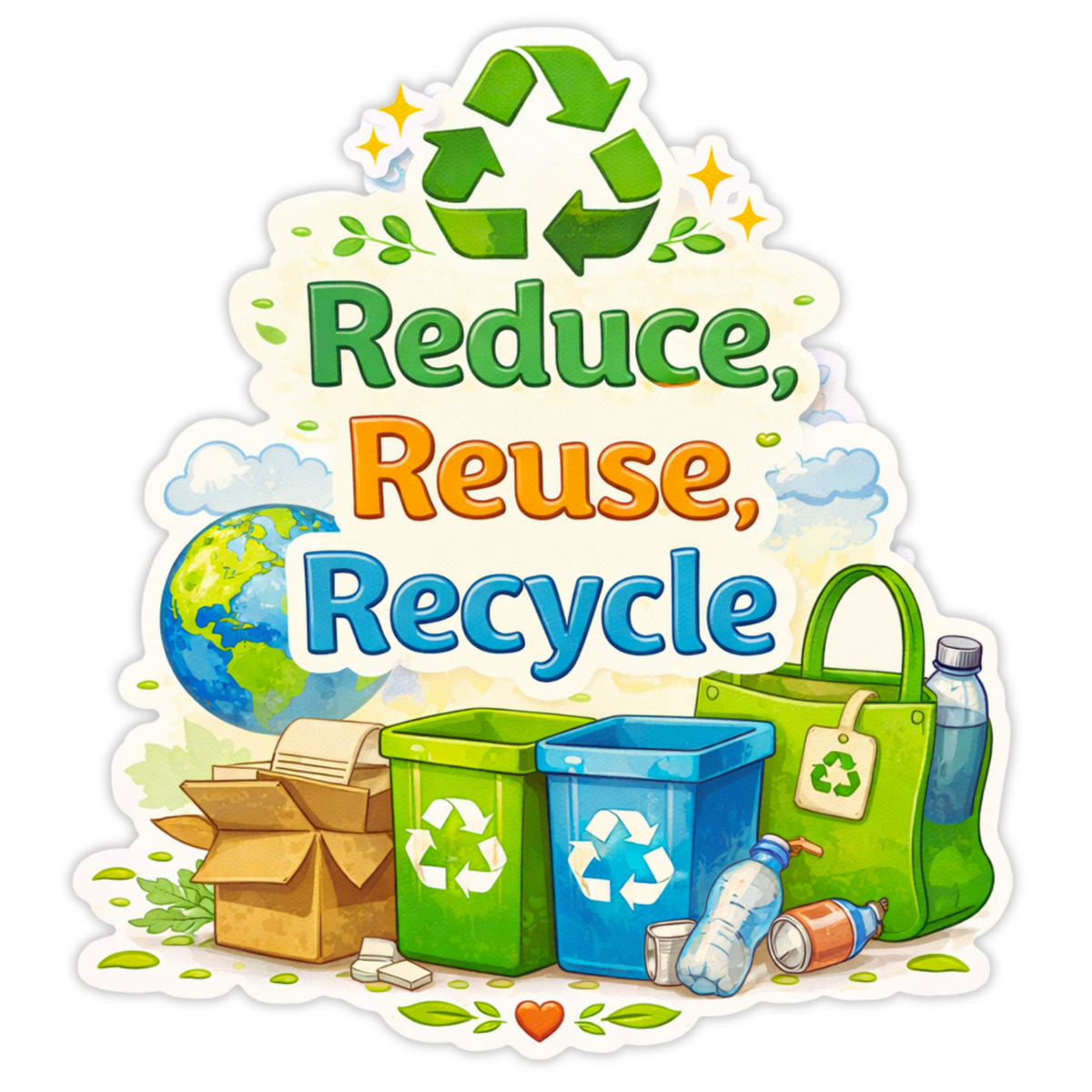 Reduce Reuse Recycle Awareness Sticker 19cm Matte Vinyl – STIXY high-quality product image angle 2