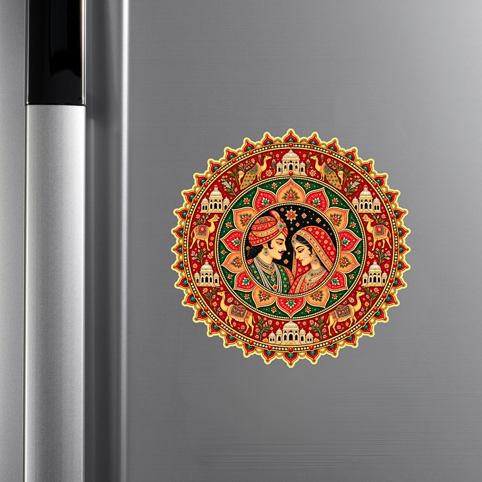 Traditional Rajasthani Royal Couple Mandala Sticker for Fridge Decor