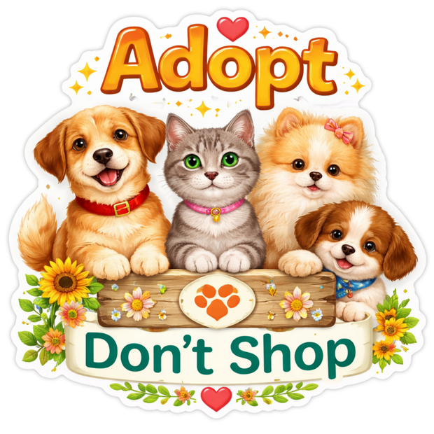 Adopt Don’t Shop Cute Pets Awareness Sticker 18cm Matte Vinyl – STIXY high-quality product image angle 4