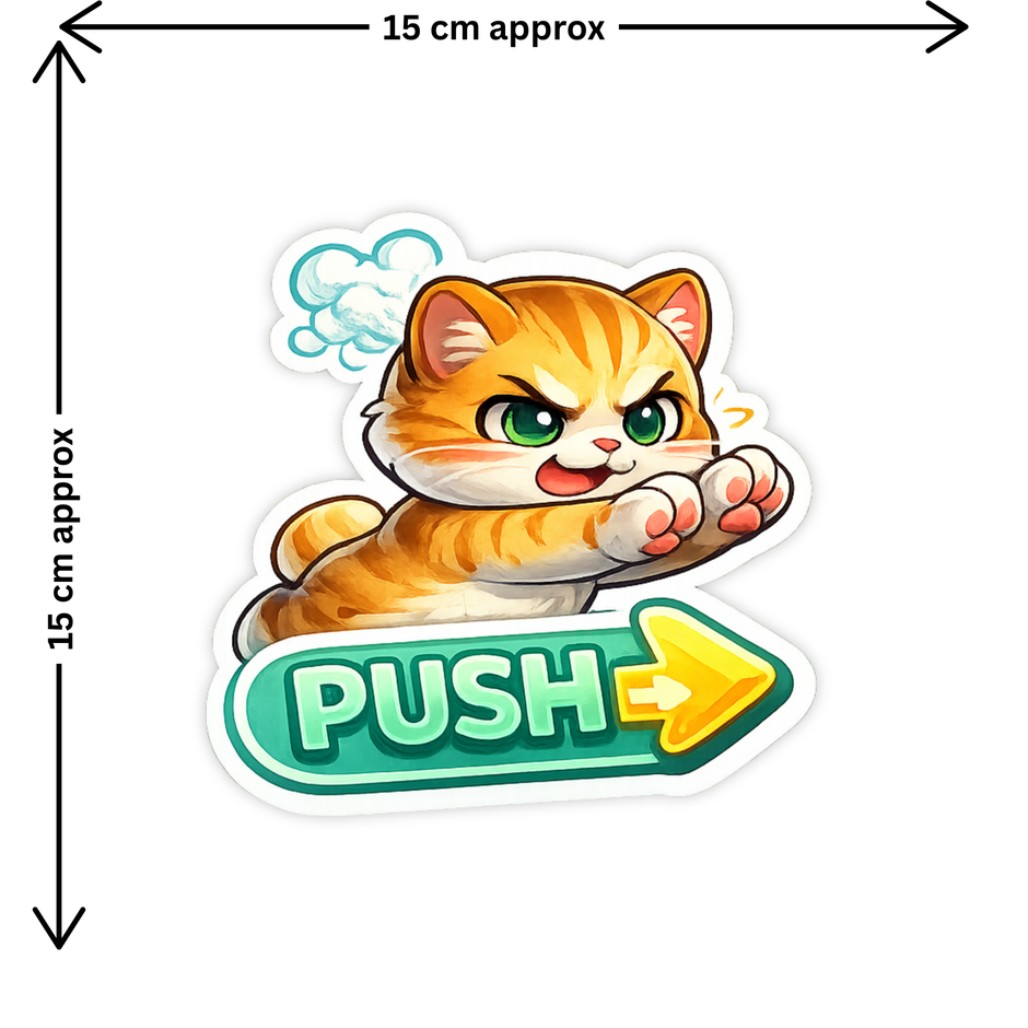 Push Pull Door Stickers Set Of 2 Cute Cartoon Design Waterproof Matte Vinyl 15 15 Cm Approx Copy premium product image view 3