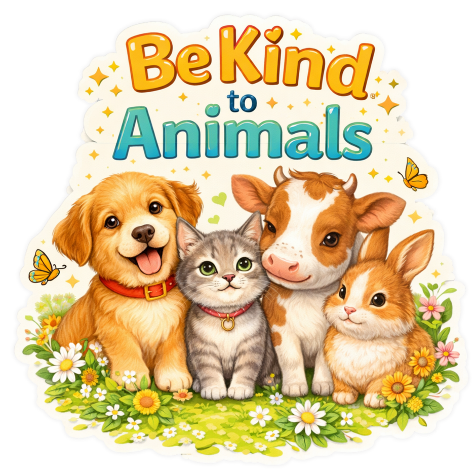 Be Kind to Animals Cute Awareness Sticker 18cm Matte Vinyl – STIXY high-quality product image angle 1