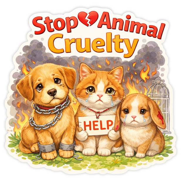 Stop Animal Cruelty Awareness Sticker 17cm Matte Vinyl – STIXY high-quality product image angle 3