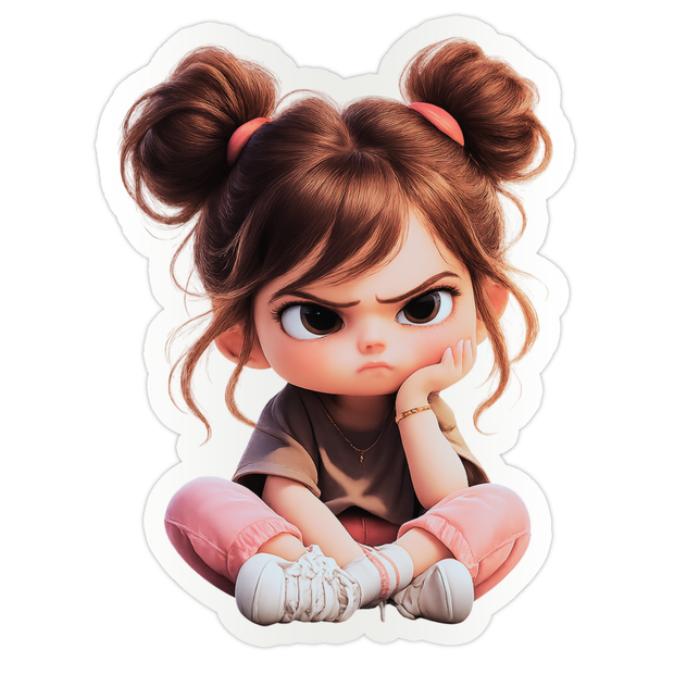 Cute Angry Girl Cartoon Sticker – Waterproof Matte high-quality product image angle 4