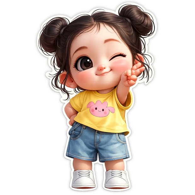 Cute Winking Baby Girl Peace Sign Sticker 15cm Matte Vinyl high-quality product image angle 3