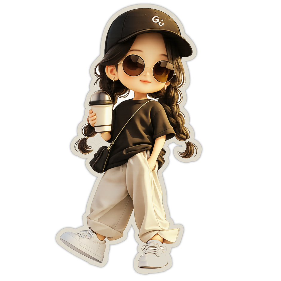 Cute Coffee Girl Aesthetic Sticker 15cm Matte Vinyl high-quality product image angle 1