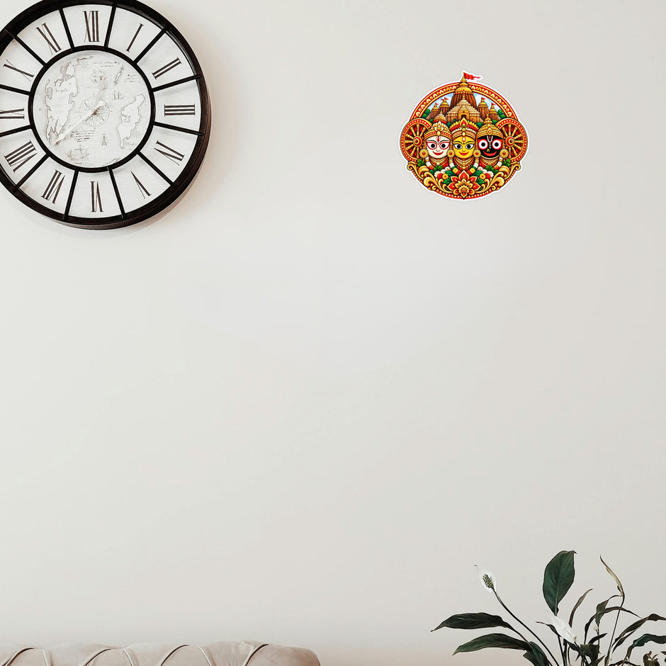Lord Jagannath Balabhadra Subhadra Sacred Temple Art Sticker on Wall for Hindu Spiritual Home Decoration