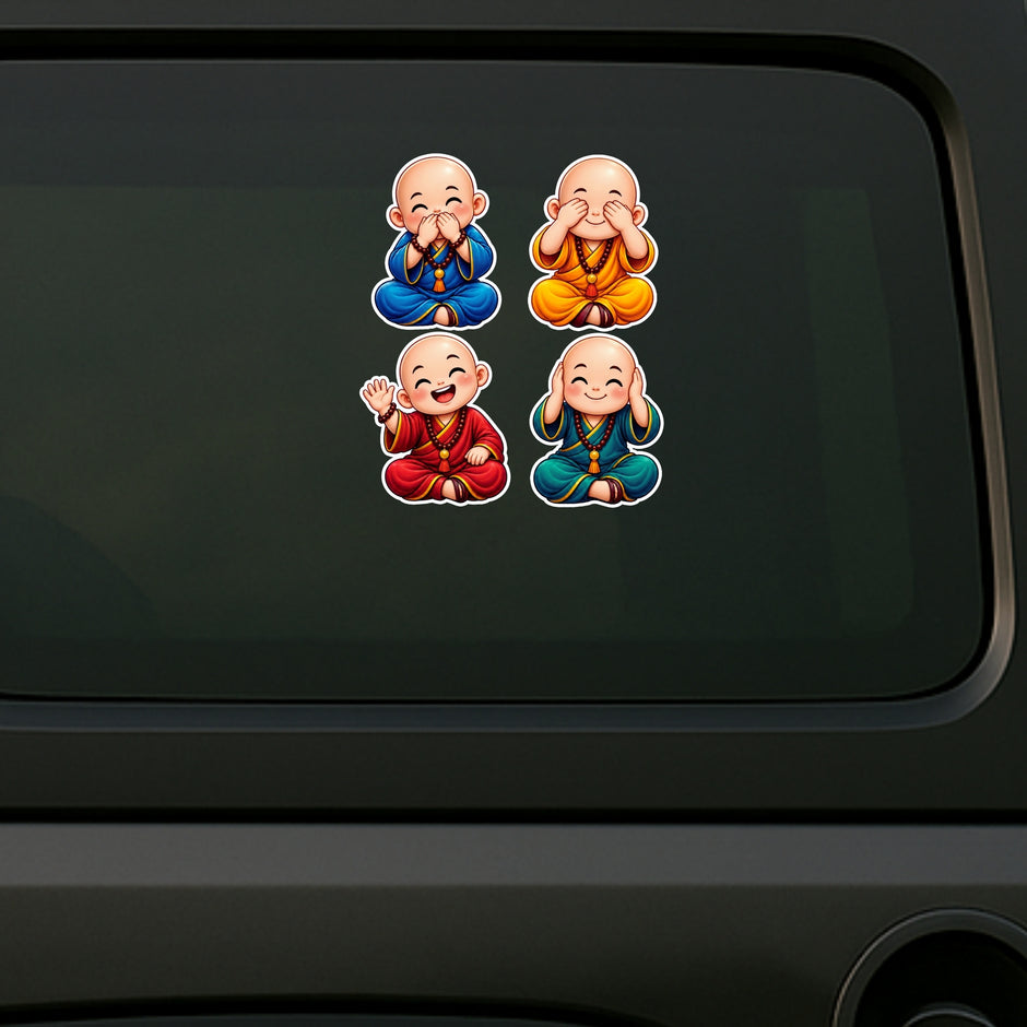 Colorful Cute Monk Sticker Set Displayed on Car Surface by STIXY