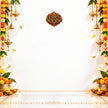 Kirtimukha Fierce Guardian Face Sticker Displayed on Festive Wall with Traditional Floral Garlands by STIXY