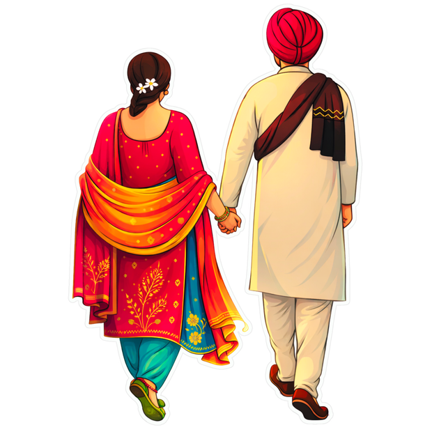 Punjabi Couple Walking Together Sticker 11cm Matte Vinyl – STIXY high-quality product image angle 2
