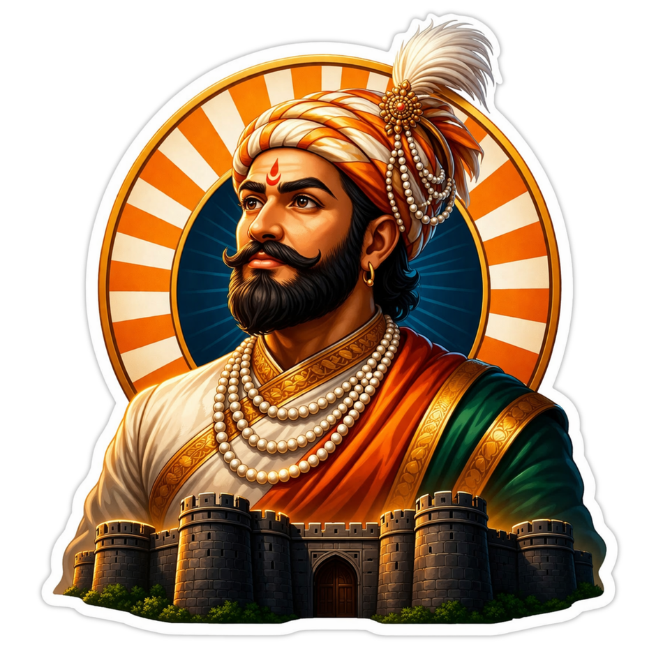 Chhatrapati Shivaji Maharaj Royal Portrait Sticker 15cm Matte Vinyl – STIXY high-quality product image angle 2