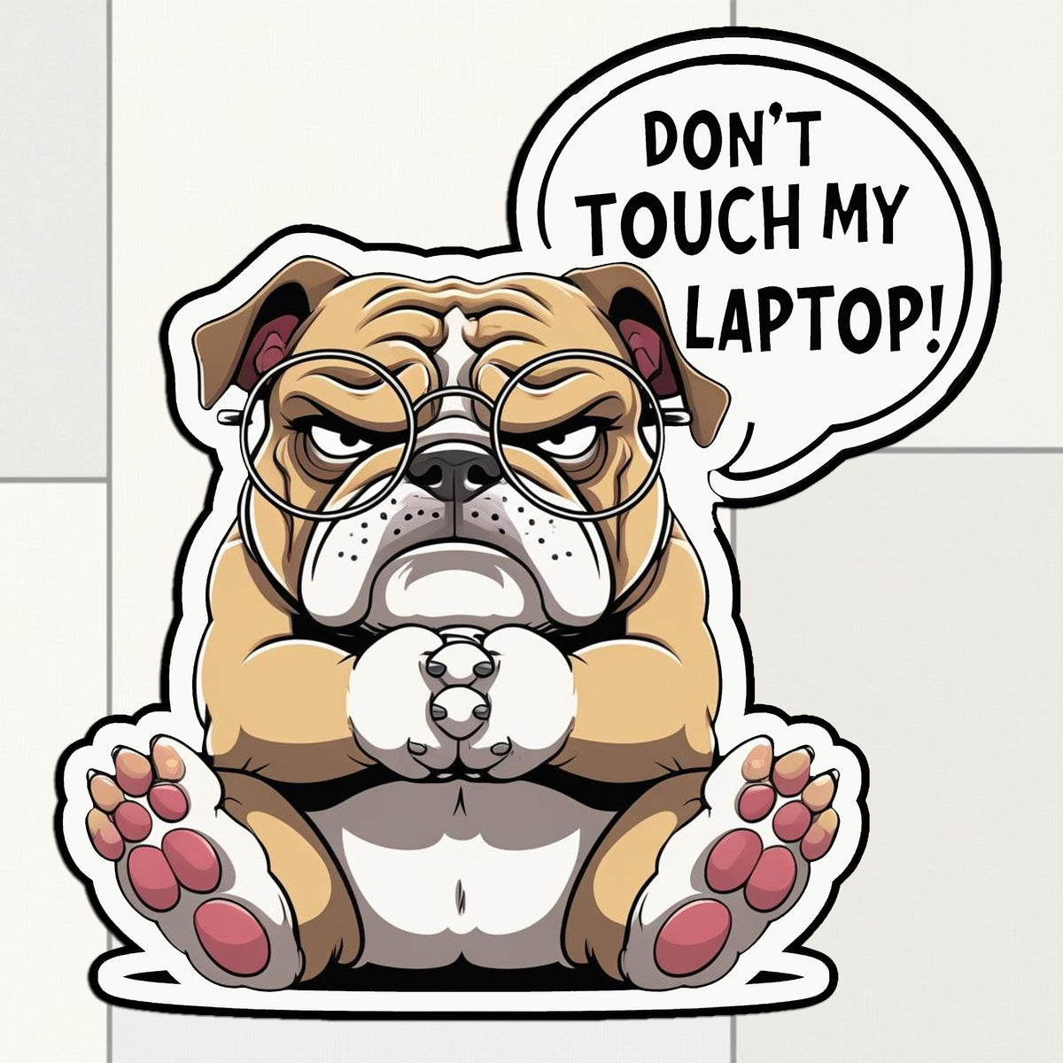 Grumpy Bulldog “Don’t Touch My Laptop” Sticker premium sticker image view 1