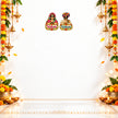 Rajasthani Couple Welcome Stickers with Festive Floral Background for Indian Cultural and Housewarming Decoration