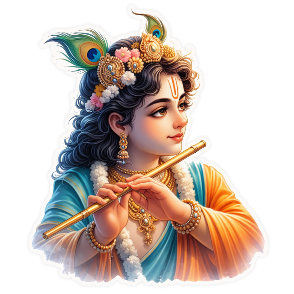 Lord Krishna Flute Artistic Sticker 20cm Matte Vinyl – STIXY high-quality product image angle 2