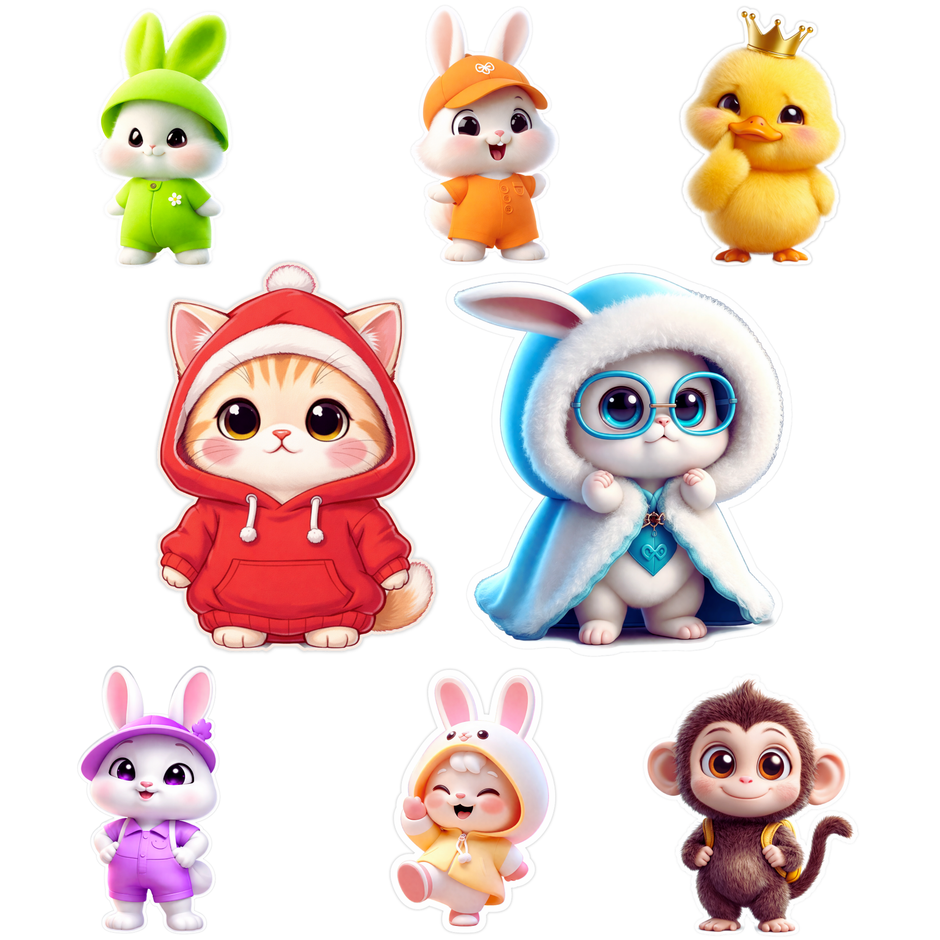 Cute Cartoon Animal Sticker Pack (6–10 cm) Matte Waterproof Vinyl – STIXY high-quality product image angle 5