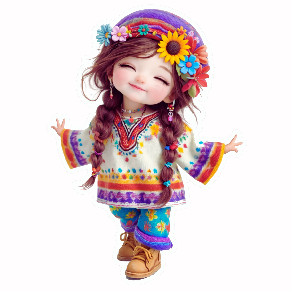 Cute Boho Girl Sticker 10cm Waterproof Matte Vinyl – STIXY high-quality product image angle 3