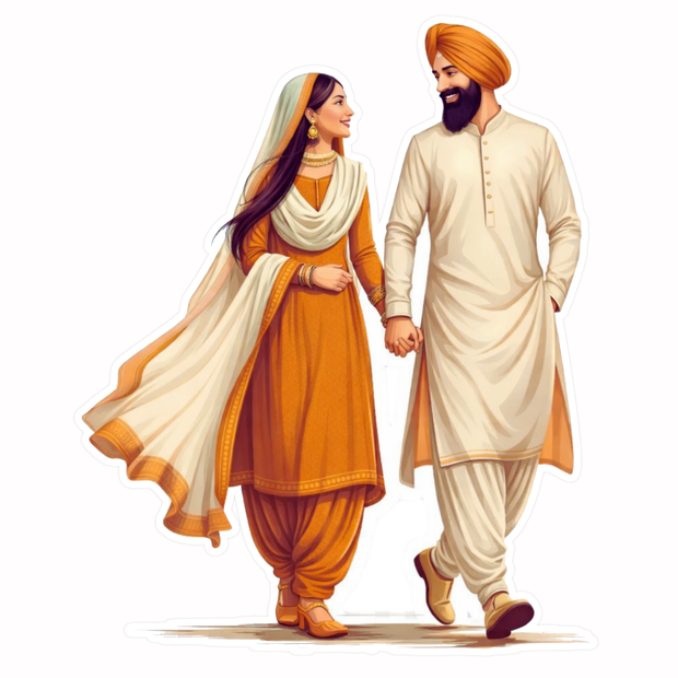 Punjabi Couple Walking Sticker 12cm Waterproof Matte Vinyl – STIXY high-quality product image angle 2