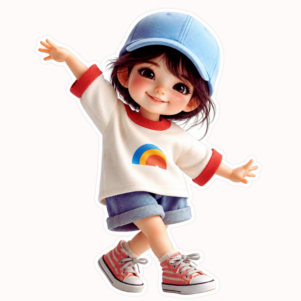 Cute Rainbow Girl Sticker 11cm Waterproof Matte Vinyl – STIXY high-quality product image angle 2