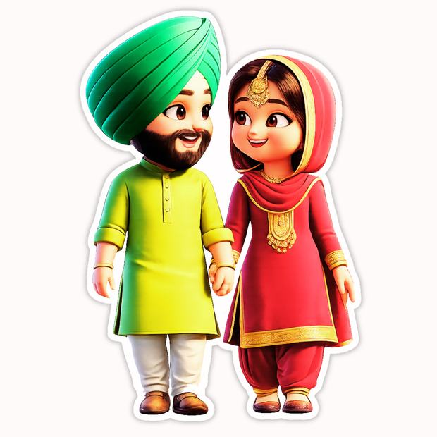 Punjabi Couple Cartoon Sticker 10cm Waterproof Matte Vinyl – STIXY high-quality product image angle 4