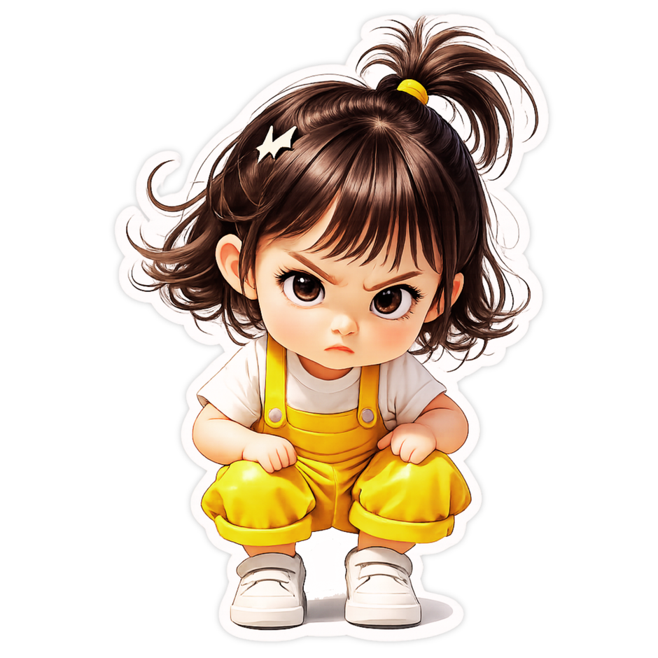 Cute Angry Chibi Girl Yellow Outfit Sticker 10cm Matte Vinyl – STIXY high-quality product image angle 4