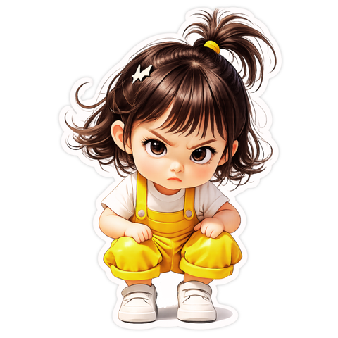Cute Angry Chibi Girl Yellow Outfit Sticker 10cm Matte Vinyl – STIXY high-quality product image angle 4