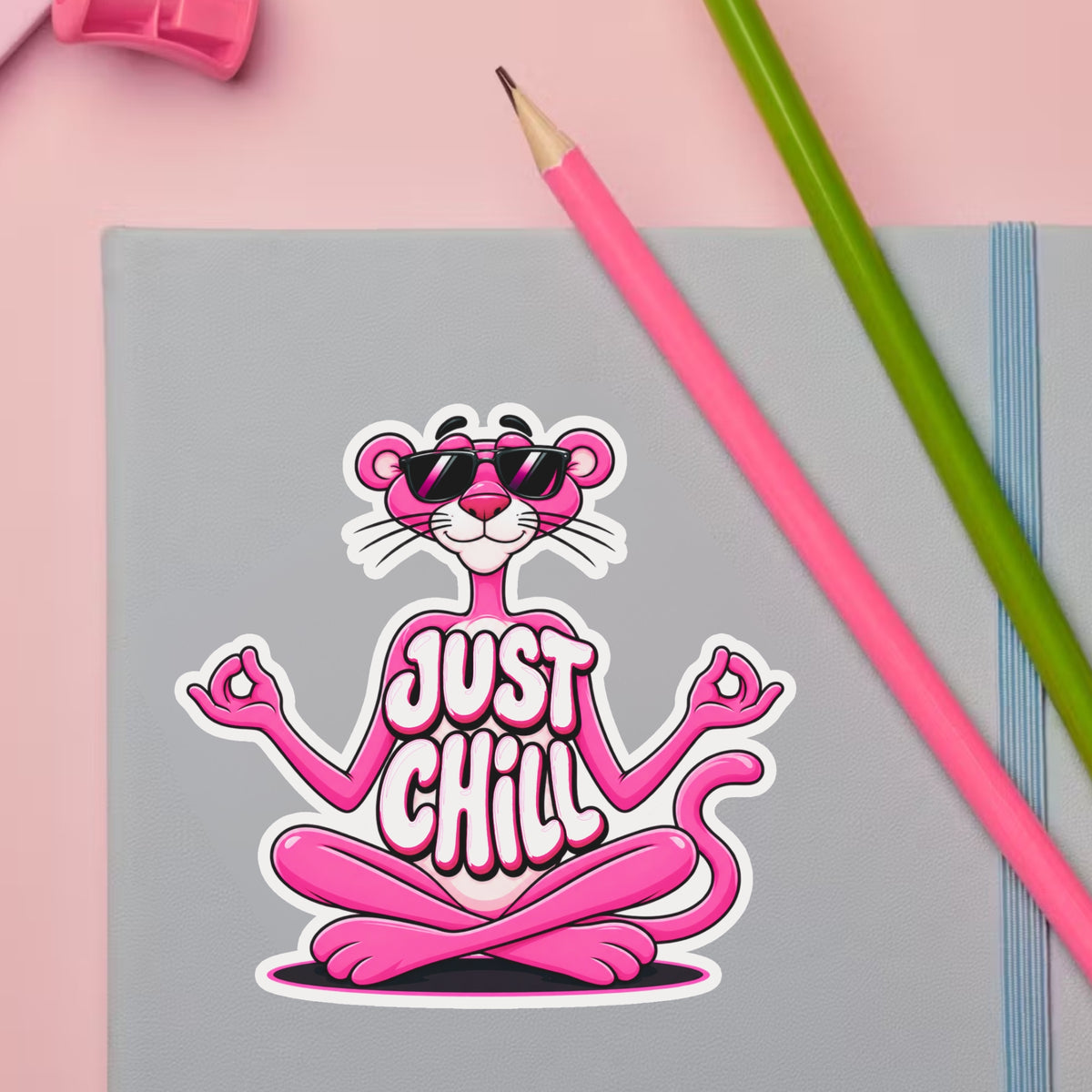 Pink Panther Just Chill Funny Sticker Applied on Laptop by STIXY