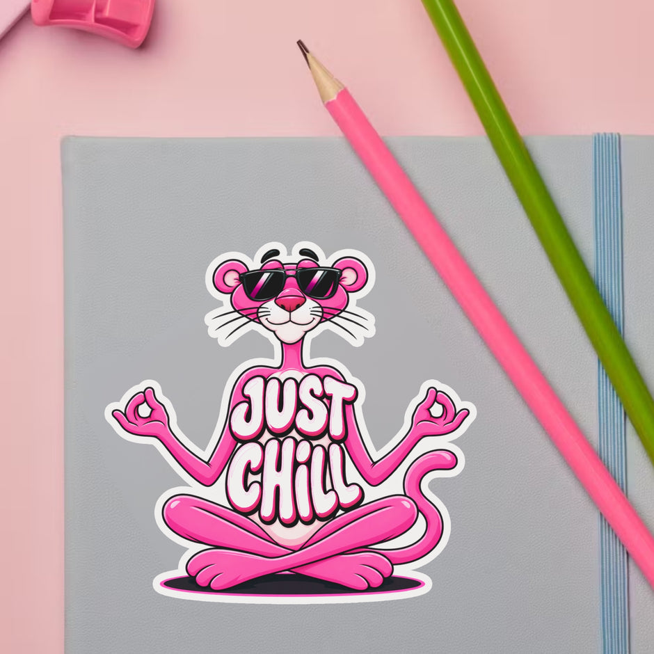 Pink Panther Just Chill Funny Sticker Applied on Laptop by STIXY