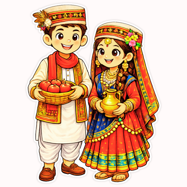 Traditional Himachali Kids Sticker 10cm Waterproof Matte Vinyl – STIXY high-quality product image angle 3