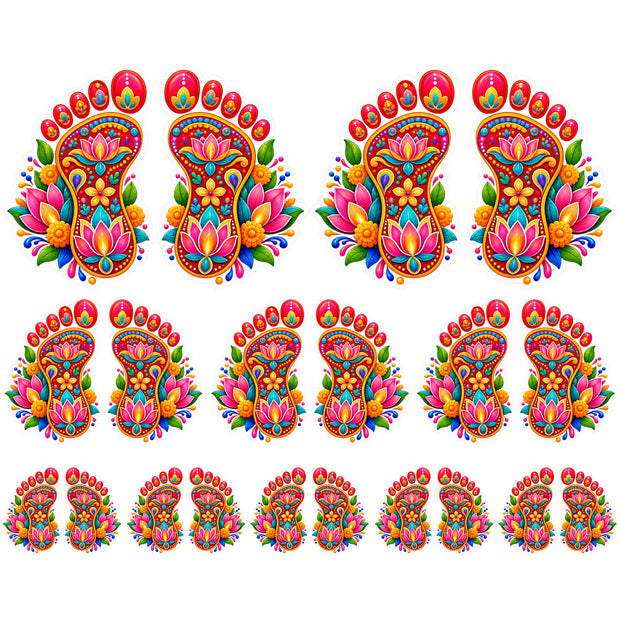 Colourful Lakshmi Charan Footprint Sticker Set in Multiple Sizes for Diwali and Auspicious Home Decoration by STIXY