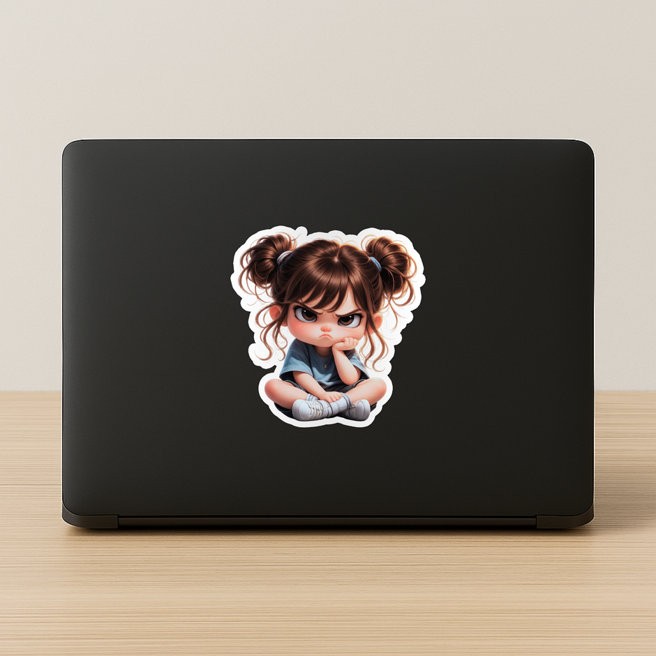 Cute Angry Girl Cartoon Sticker Waterproof Matte Copy high-quality product image angle 1