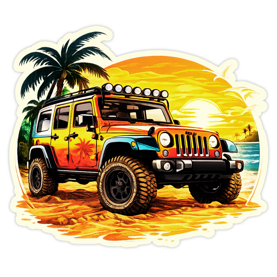 Tropical Sunset Beach SUV Sticker 20cm Waterproof Matte Vinyl – STIXY high-quality product image angle 5