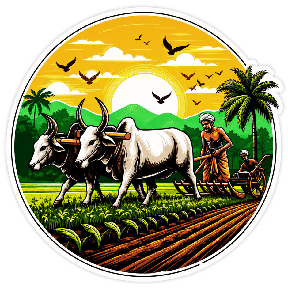 Traditional Farming Village Art Sticker 20cm Waterproof Matte Vinyl – STIXY high-quality product image angle 3