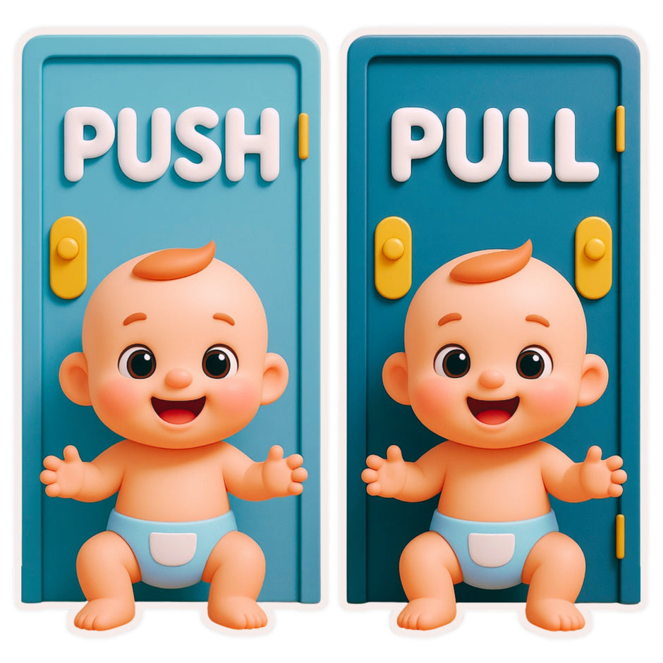 Push Pull Baby Door Sticker Set of 2 Waterproof Matte Vinyl – STIXY high-quality product image angle 3