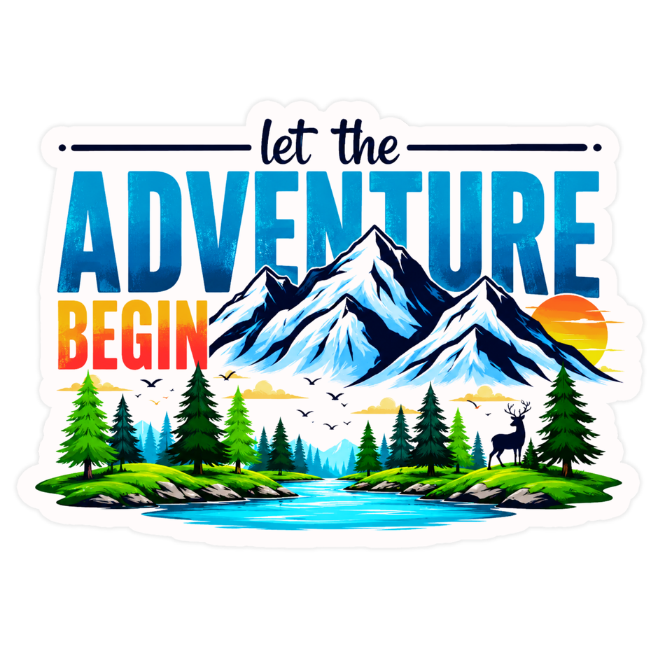 Let The Adventure Begin Mountain Nature Sticker 22cm Waterproof Matte Vinyl – STIXY high-quality product image angle 5