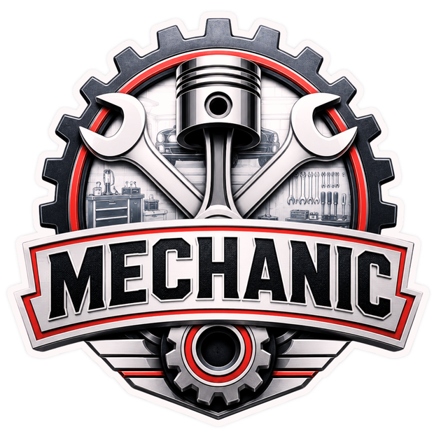 Mechanic Garage Badge Sticker 14cm Waterproof Matte Vinyl – STIXY high-quality product image angle 2