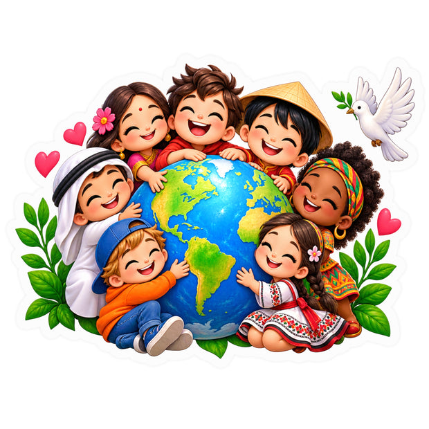 Kids World Unity Friendship and Cultural Diversity Globe Sticker by STIXY