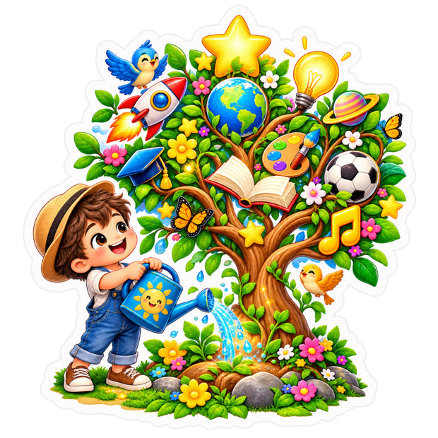 Cute Boy with Educational Learning Tree Colourful School Sticker by STIXY