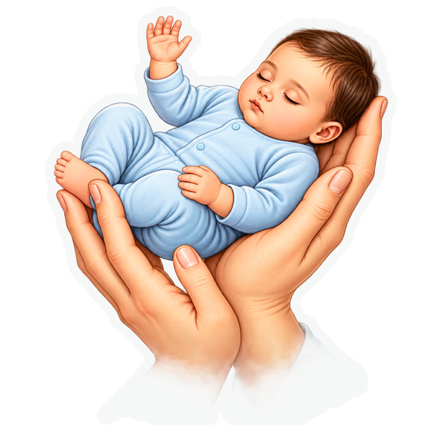 Baby in Caring Hands Waterproof Matte Vinyl Sticker by STIXY