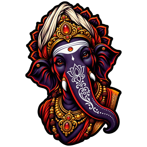 Lord Ganesha Sticker with Dark Artistic Portrait Gold Jewellery and Sacred Decorative Details by STIXY