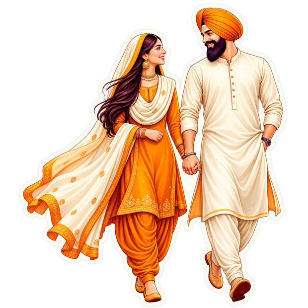 Punjabi Couple Traditional Culture Waterproof Matte Vinyl Sticker by STIXY