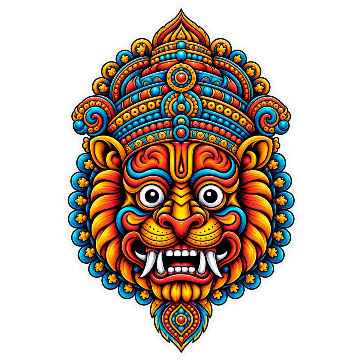 Colorful Traditional Indian Guardian Face Sticker with Ornamental Folk Art Design by STIXY