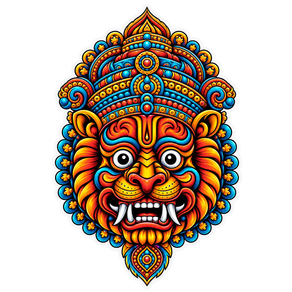 Colorful Traditional Indian Guardian Face Sticker with Ornamental Folk Art Design by STIXY