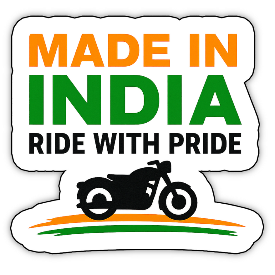 MADE IN INDIA RIDE WITH PRIDE STICKER – PATRIOTIC BIKE DECAL premium sticker product image 1