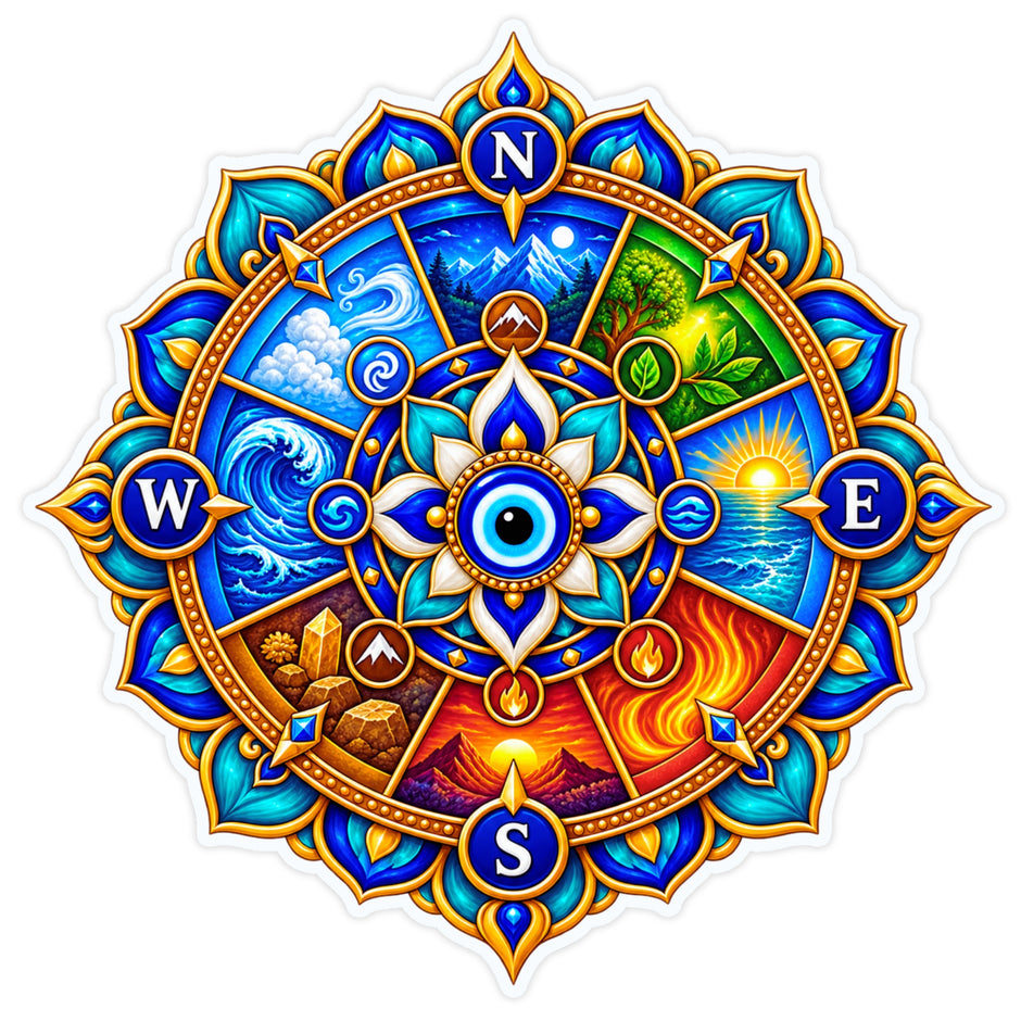 Five Element Vastu Direction Wheel Mandala Waterproof Matte Vinyl Sticker by STIXY