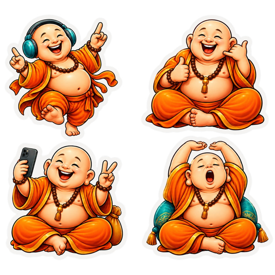 Funny Modern Laughing Buddha Sticker Set of 4 Waterproof Matte Vinyl Stickers by STIXY