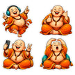 Funny Modern Laughing Buddha Sticker Set of 4 Waterproof Matte Vinyl Stickers by STIXY