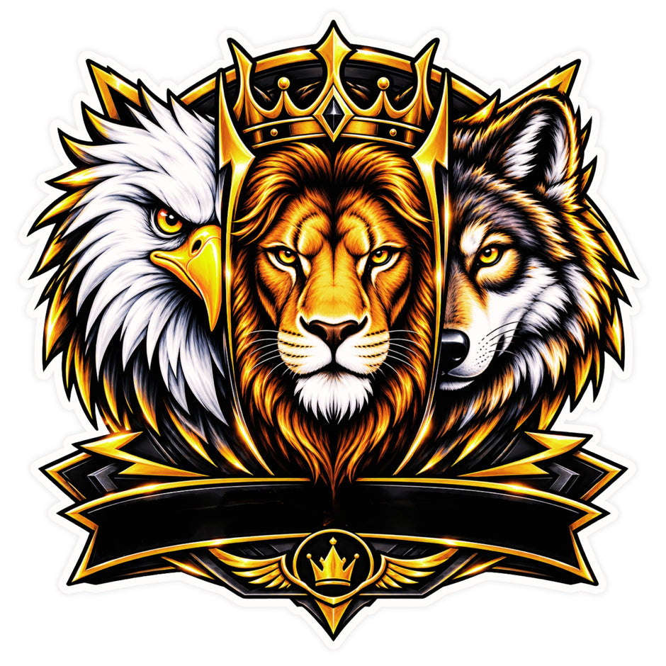 Royal Lion Eagle and Wolf Crown Emblem Waterproof Matte Vinyl Wildlife Sticker by STIXY