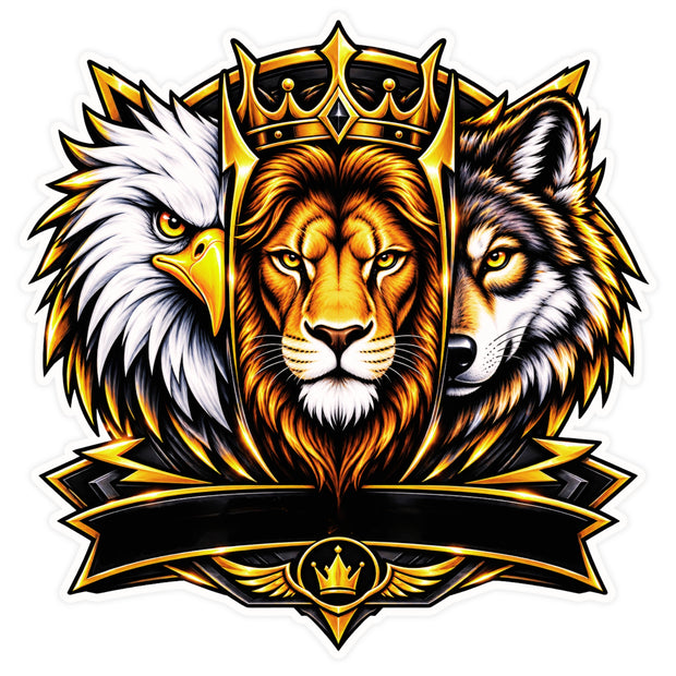 Royal Lion Eagle and Wolf Crown Emblem Waterproof Matte Vinyl Wildlife Sticker by STIXY