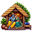 Radha Krishna Village Hut Sticker with Traditional Indian Rustic Devotional Artwork by STIXY
