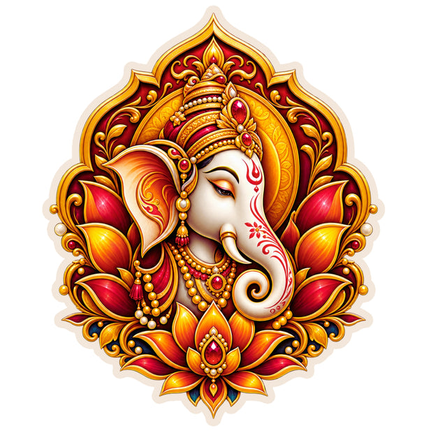 Lord Ganesha Lotus Divine Blessing Waterproof Matte Vinyl Sticker by STIXY