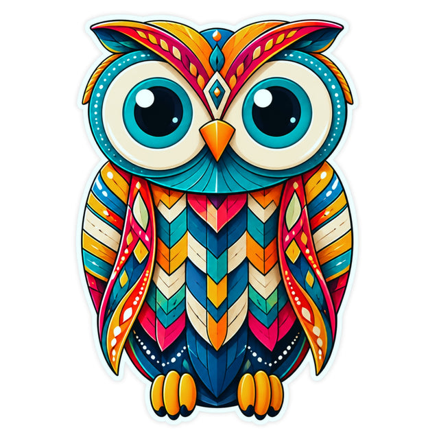 Colorful Geometric Owl Sticker with Big Eyes Waterproof Matte Vinyl Sticker by STIXY